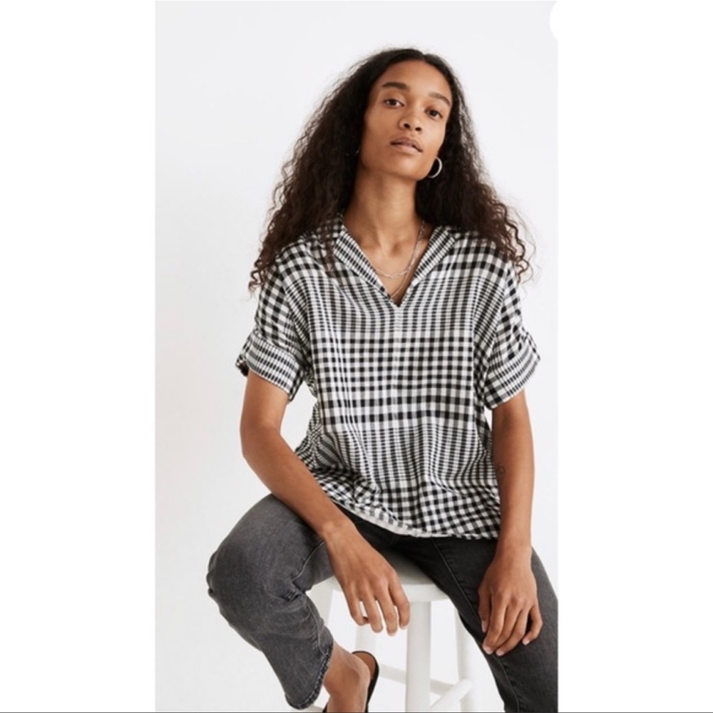 Madewell Double Faced Hayden Popover Top in Breeney Plaid Size Medium